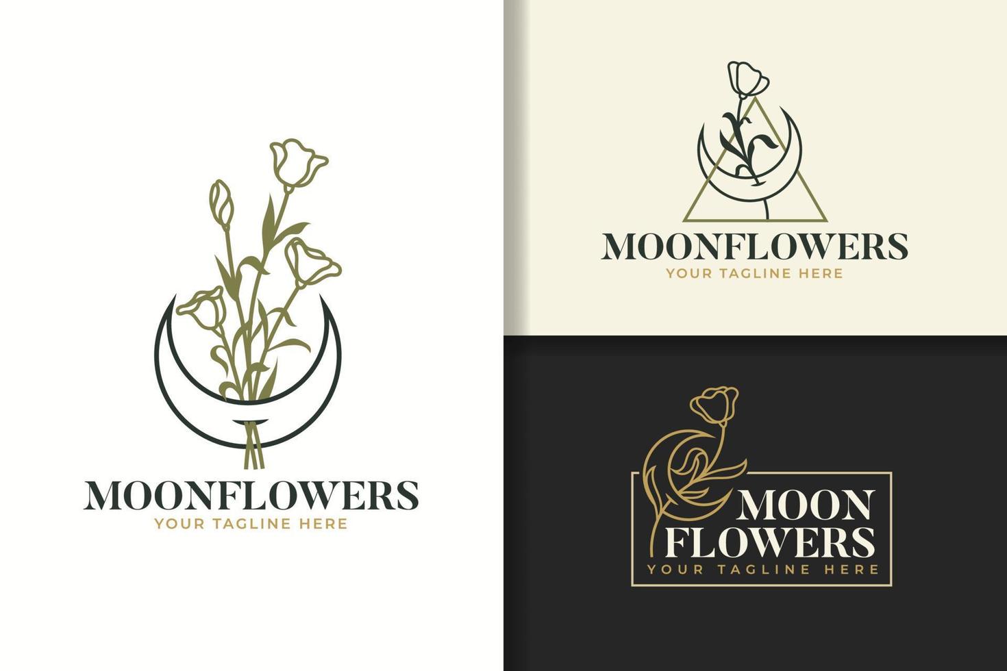 Moon and flowers line art logo design vector