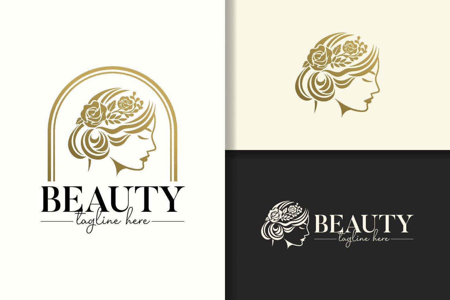 Feminine vintage logo gold beauty girl vector