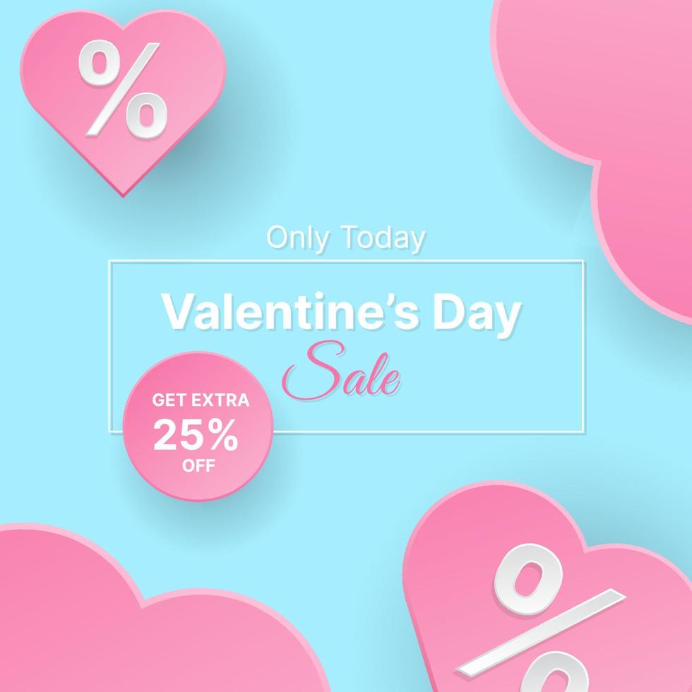 valentine's day sale banner design template with realistic pink paper cut hearth shapes.vector illustration vector