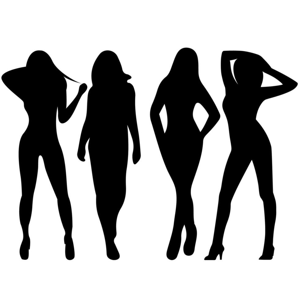 silueta de mujer con cuatro poses.ilustración vectorial vector