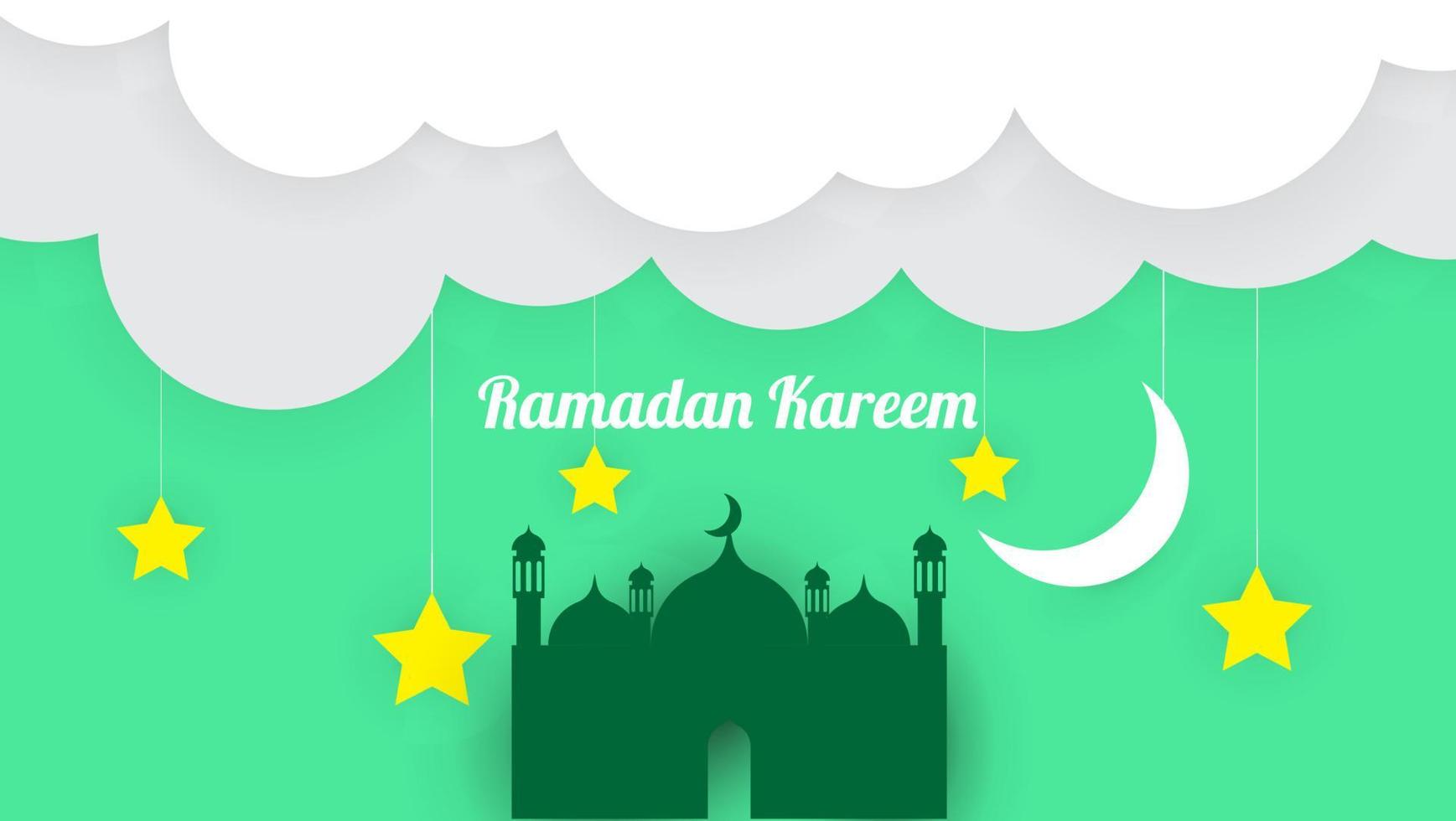 estilo de corte de papel de diseño de plantilla de diseño de fondo de ramadan kareem vector