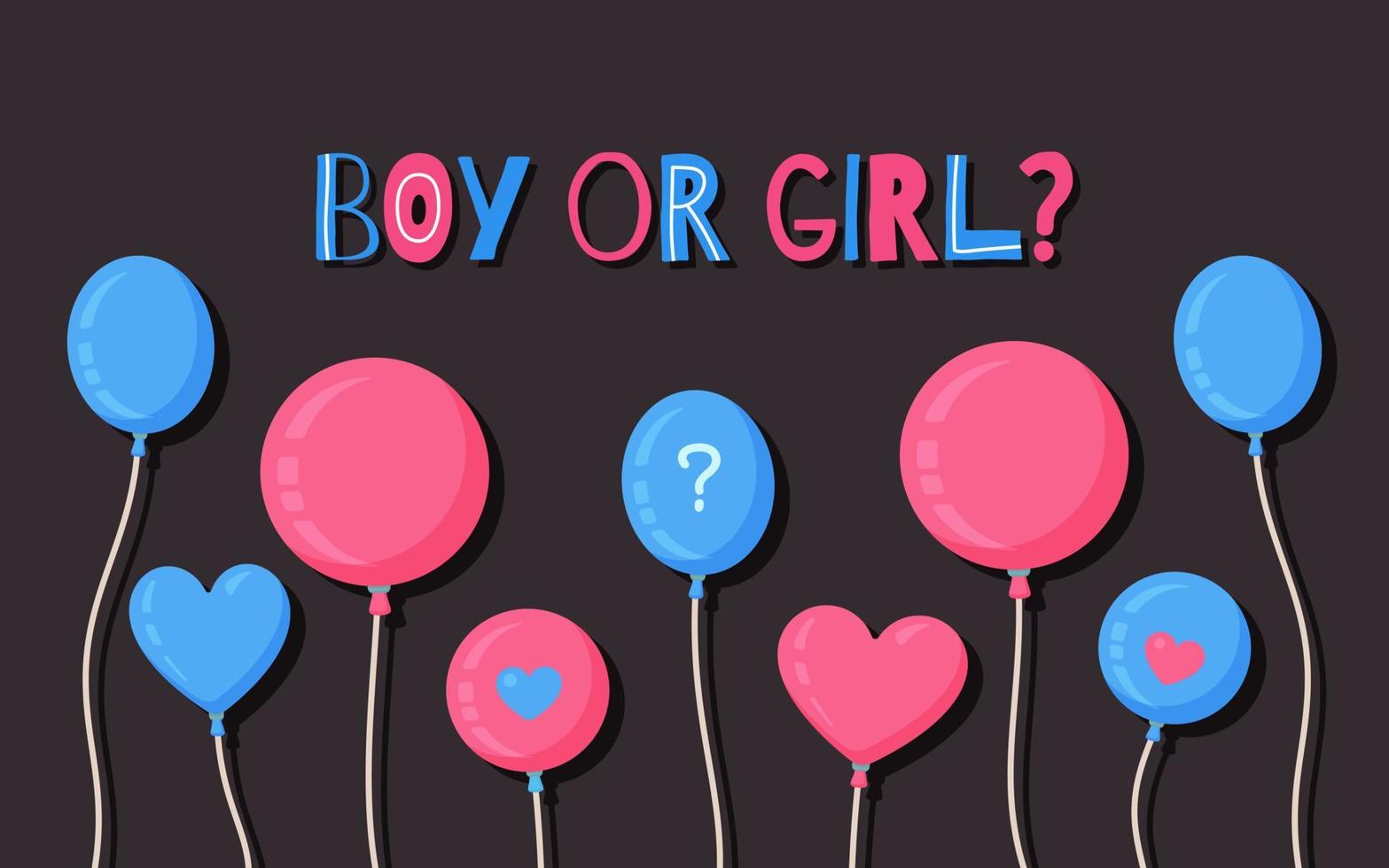 Vector illustration of a boy or girl. Blue and pink balloons on a dark brown background.