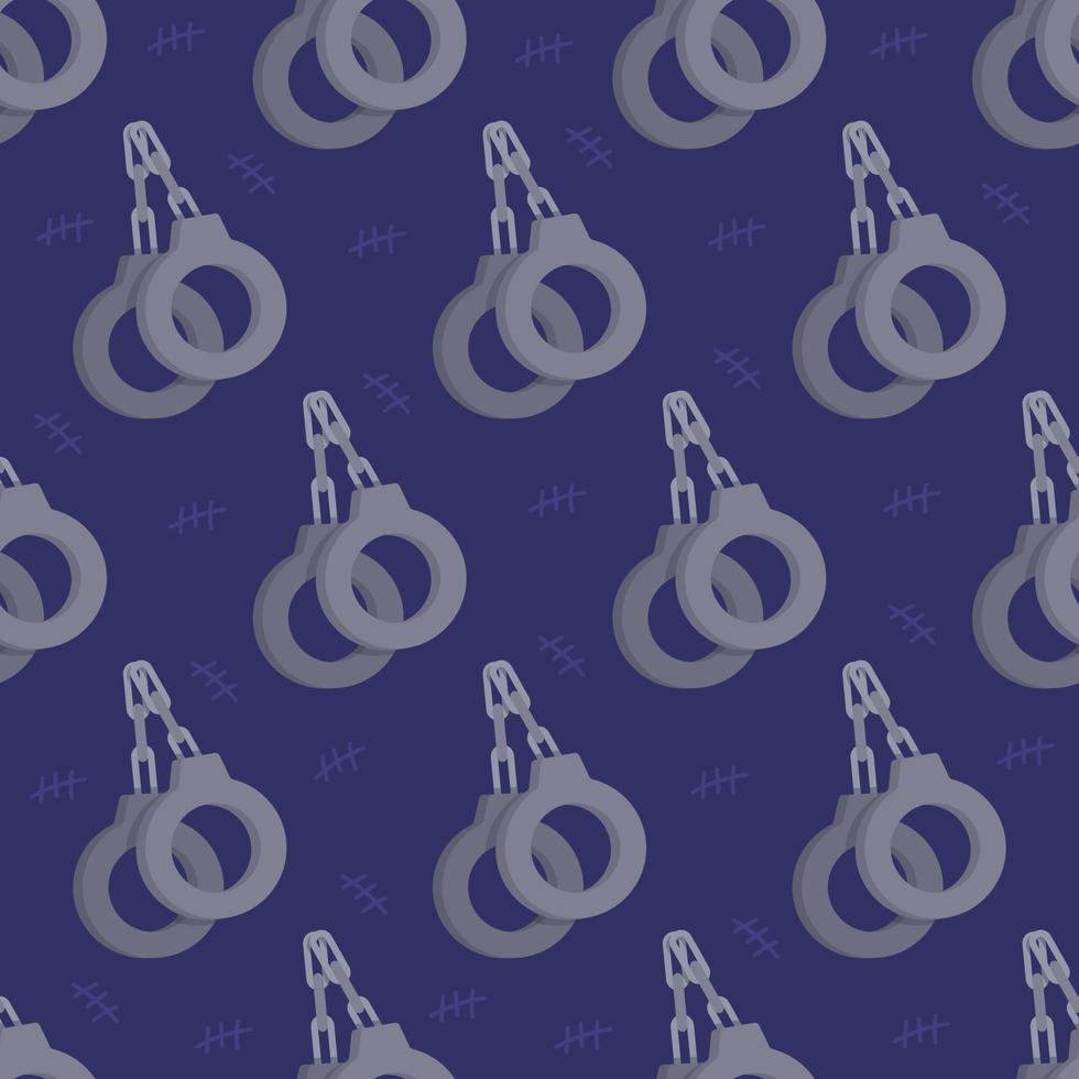 Vector illustration of handcuffs pattern on blue background. Background for police officer's station.