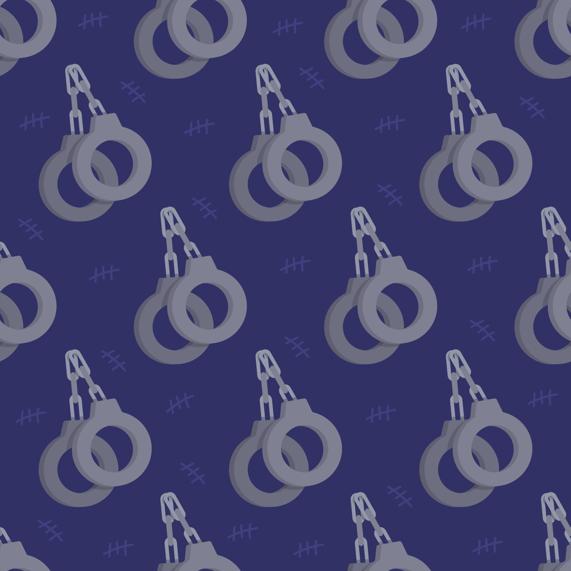 Vector illustration of handcuffs pattern on blue background. Background