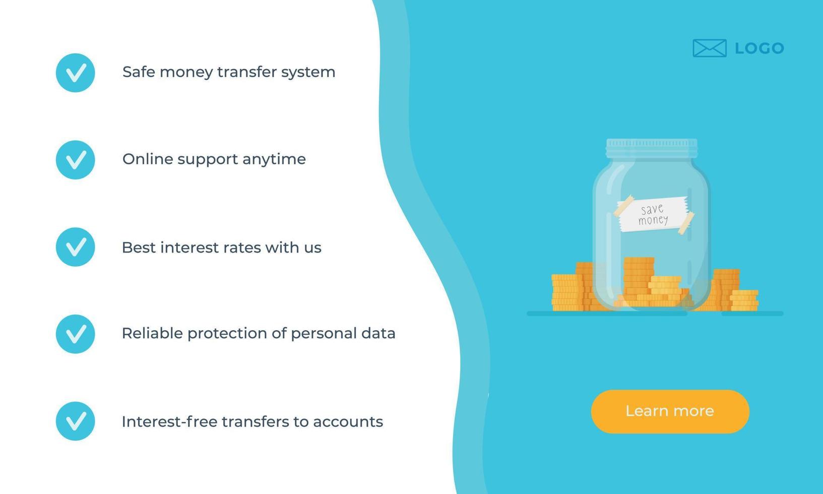Site how to save any amount of money. Vector illustration of a jar of cash. Collecting for a dream.