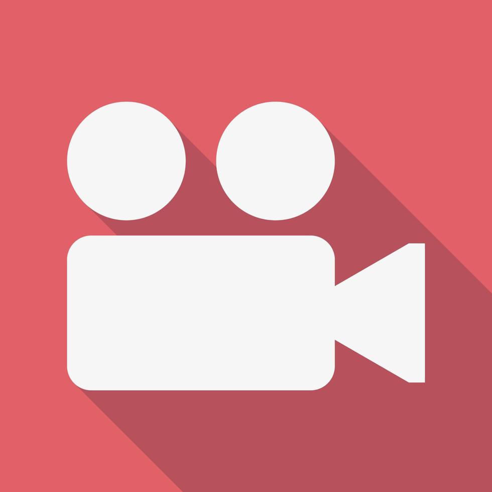 Video recorder icon in flat style with shadow on red background. Video camera. vector