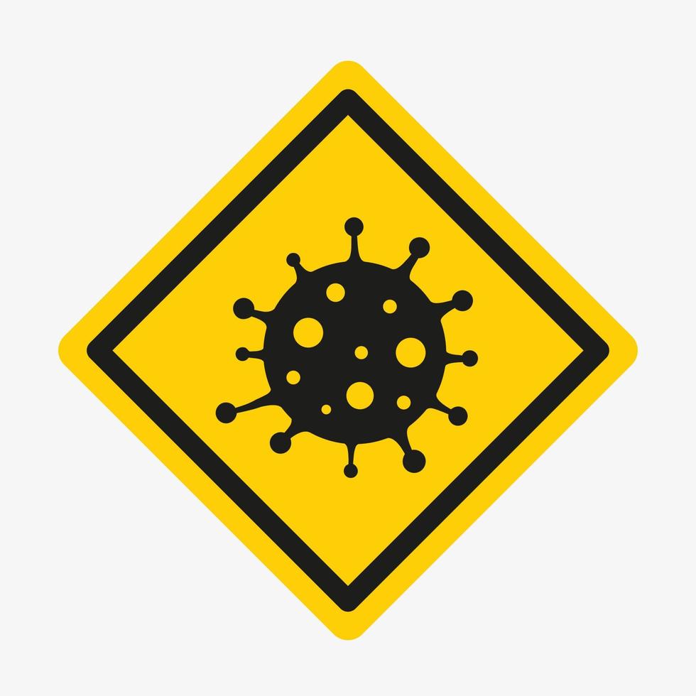 símbolo vectorial negro de una célula de virus en un signo de advertencia cuadrado amarillo aislado en fondo blanco. símbolo de infección tóxica. vector