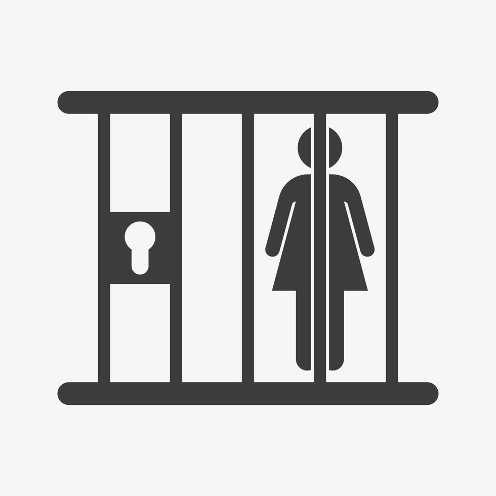 Woman in prison icon. Female jail vector illustration isolated on white background. Arrested woman.