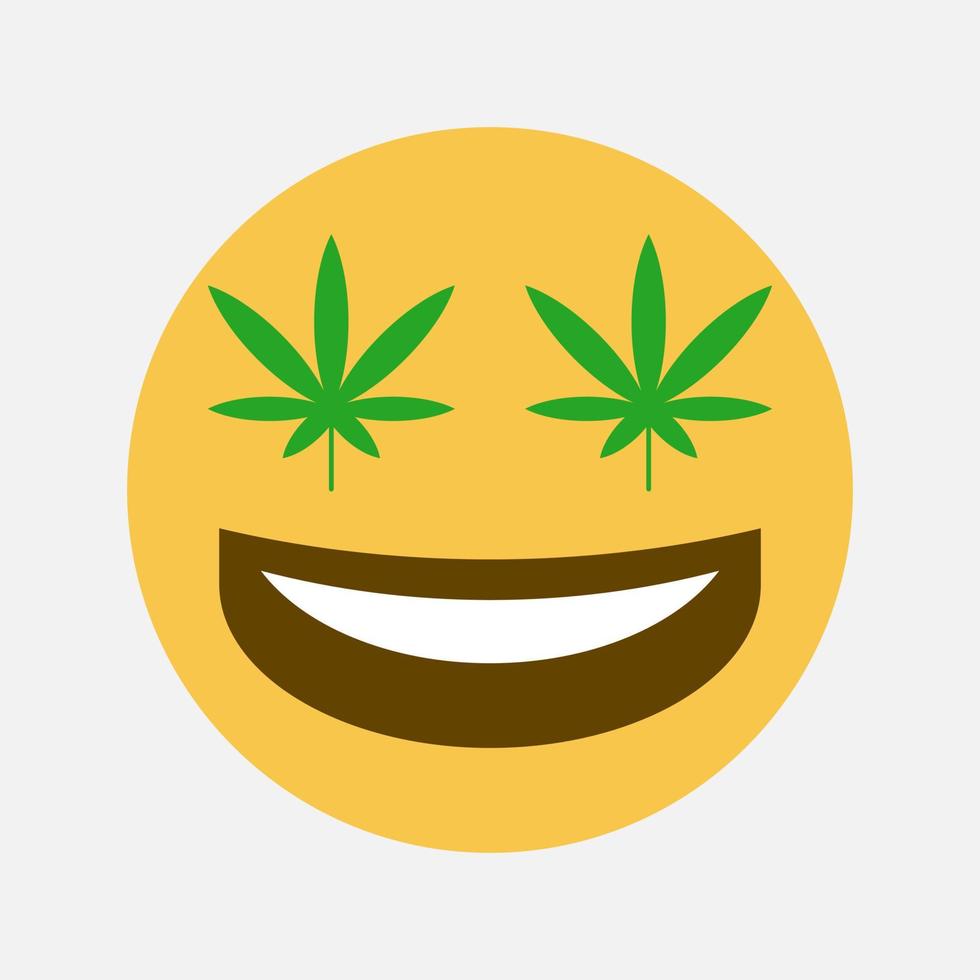 Laughing emoji with weed leaf eyes vector illustration isolated on white background.