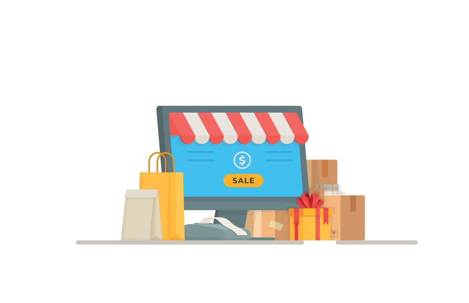 Vector illustration of a post office register. Online shopping.