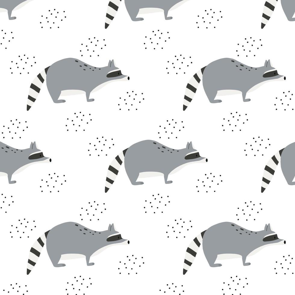 Childish  pattern with gray raccoon. Pattern with a cute forest raccoon. vector