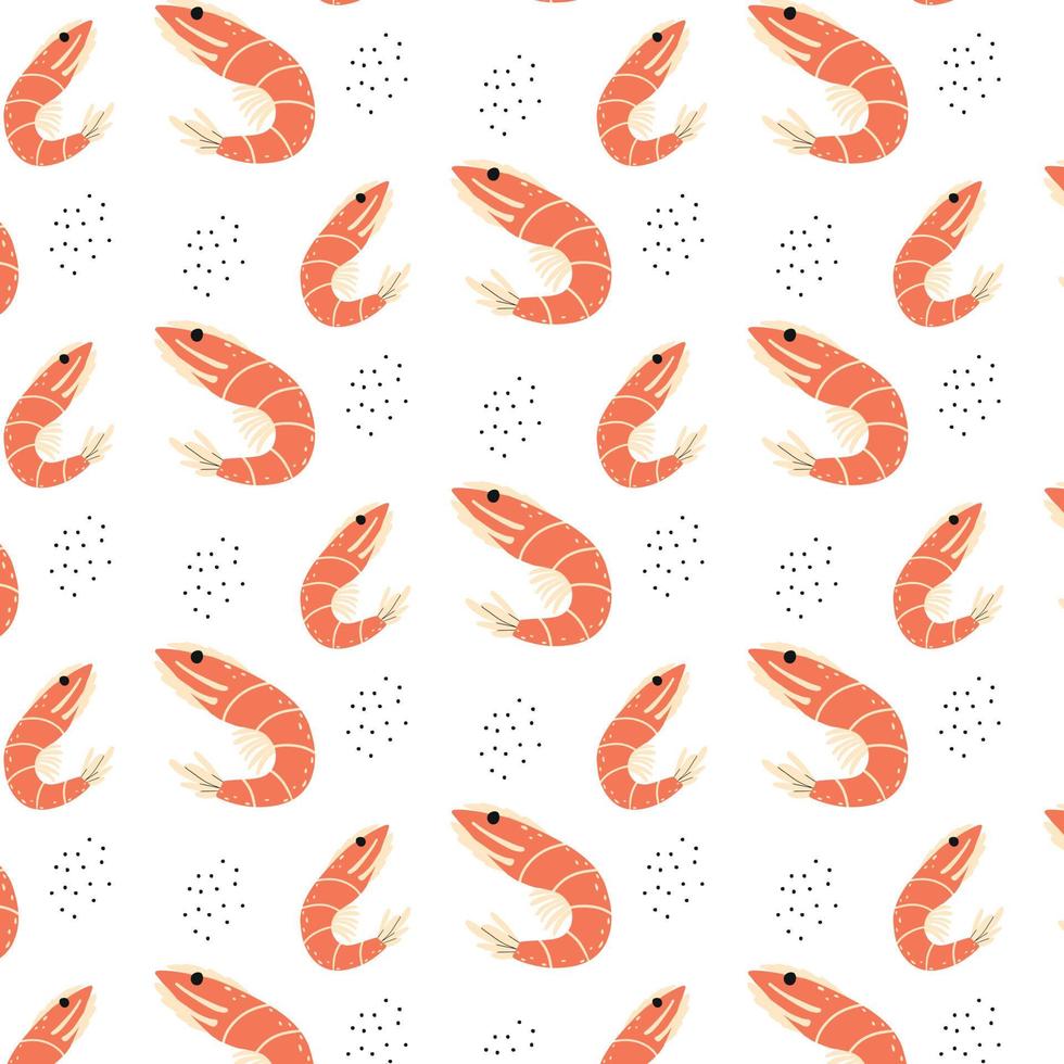 Childrens pattern with shrimps. Hand-drawn shrimp pattern. The pattern is suitable for textiles, prints, menu design. vector