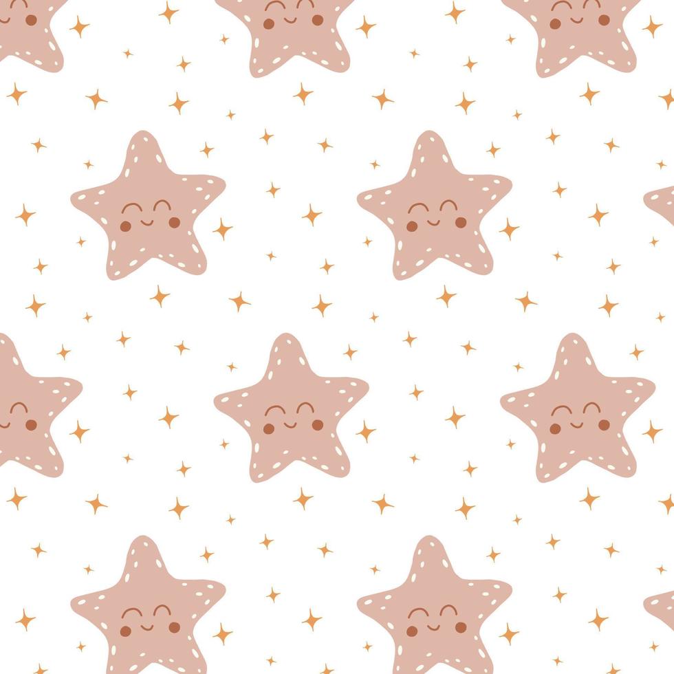 Vector pattern with cute star in baby boho style. Print for childrens fabrics. Shining star pattern.