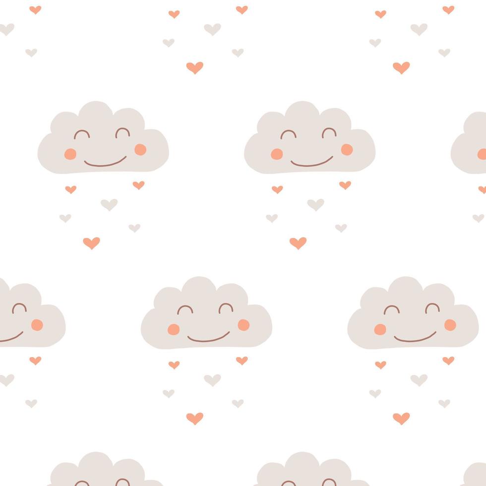 Vector pattern with clouds and hearts in baby boho style. Boho style nursery decoration.