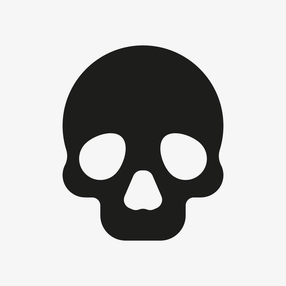 Black vector illustration of skull isolated on white background. Skull icon symbol. Pirate skull icon. Simple logo vector template. Halloween symbol.