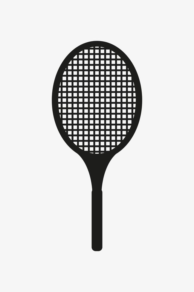 A black vector icon of tennis racquet on white background. Tennis racket symbol.