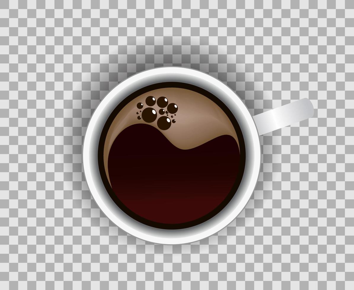 A cup of black coffee top view on transparent background. vector