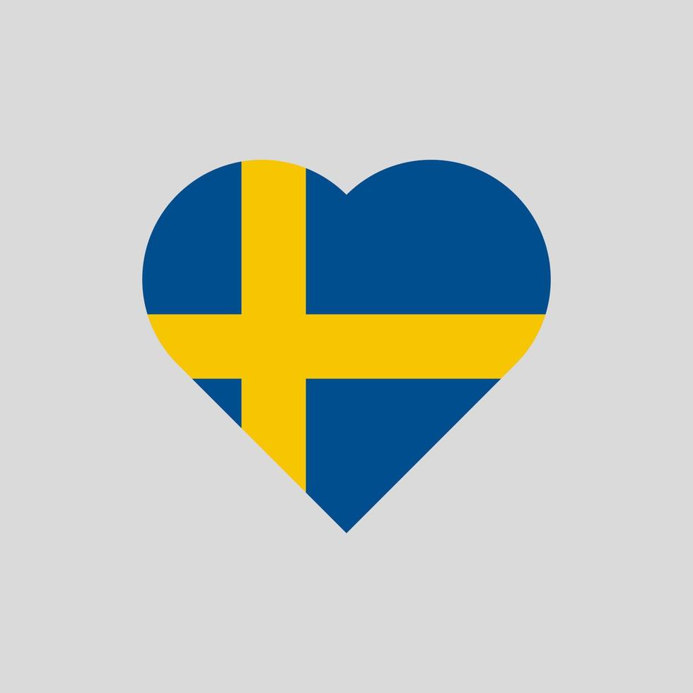 la bandera de suecia en forma de corazón. icono de vector de bandera sueca aislado sobre fondo blanco.