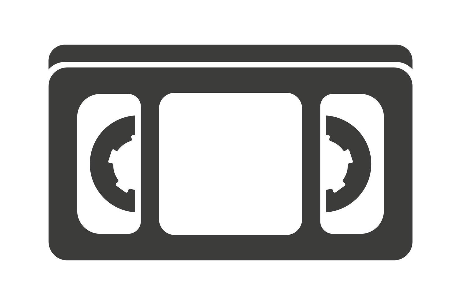 Black vector icon of VHS video cassette tape on isolated on white background.