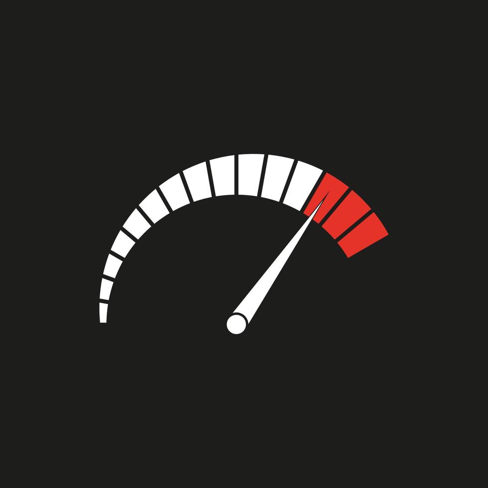 A vector illustration of a simple speedometer with red and white color  on black background, racing tachometer vector.