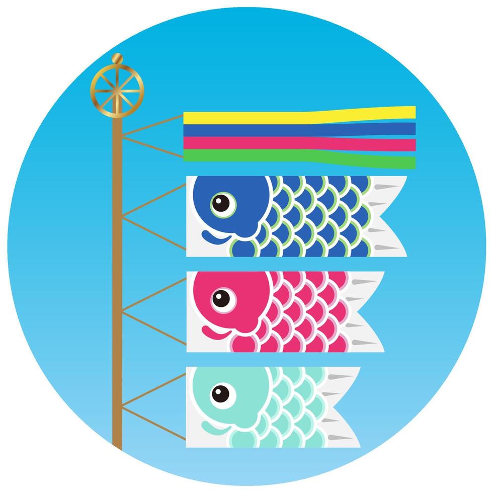 Vector Round Illustration With Cartoonish Carp Streamers For The Japanese Boys Festival.