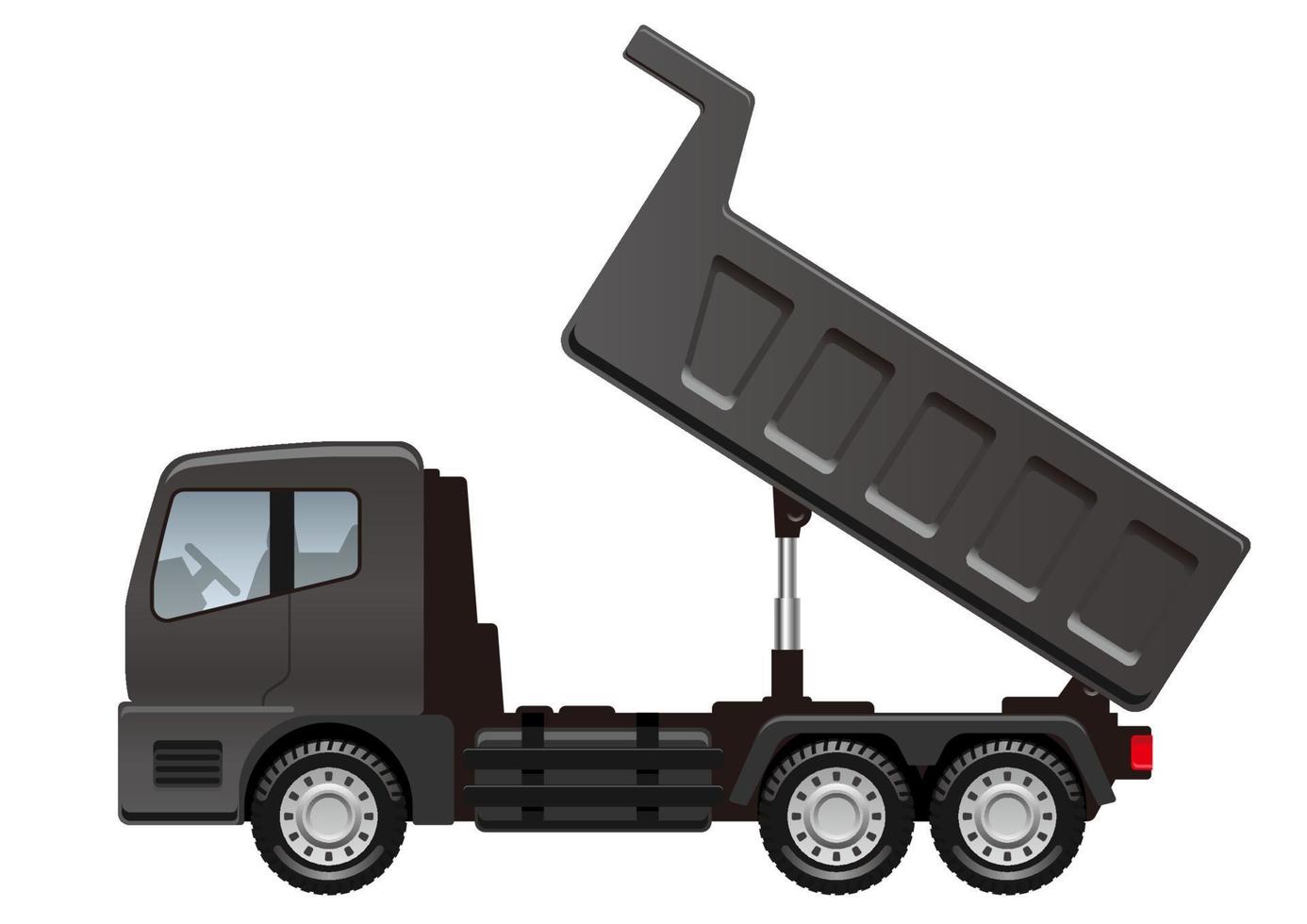 Black Dump Truck Isolated On A White Background, Vector Illustration.