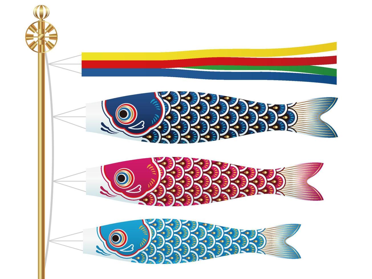 Carp Streamers For The Japanese Boys Festival. Vector Illustration Isolated On A White Background.