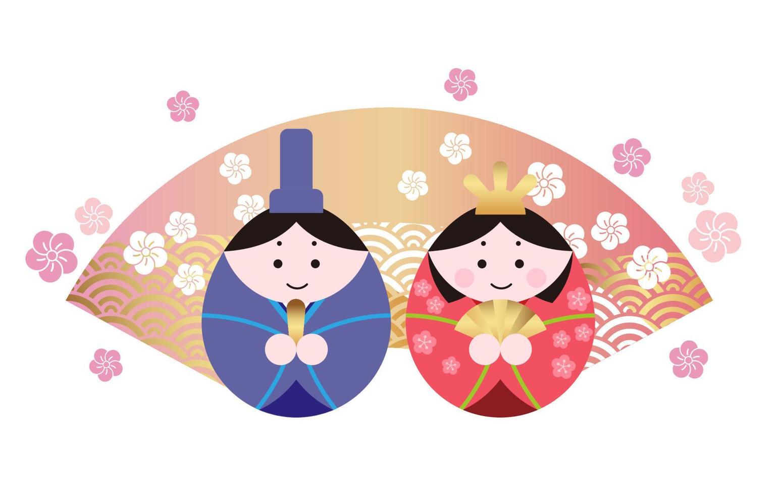 Vector Couple Dolls For The Japanese Dolls Festival Isolated On a White Background.