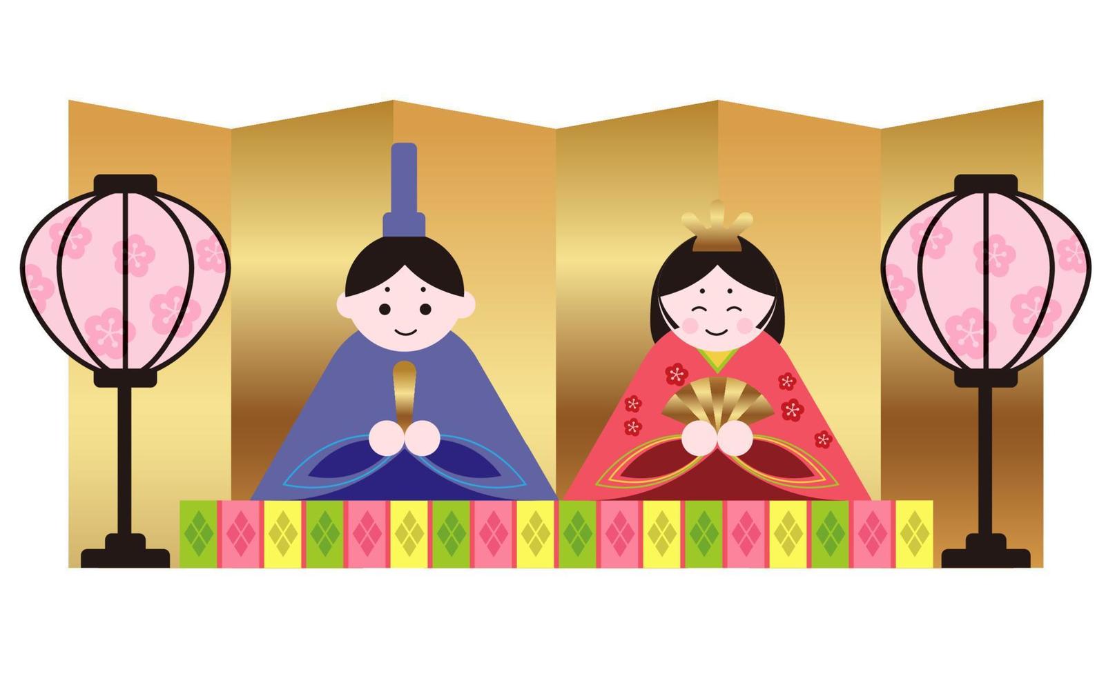 Vector Couple Dolls For The Japanese Dolls Festival Isolated On a White Background.