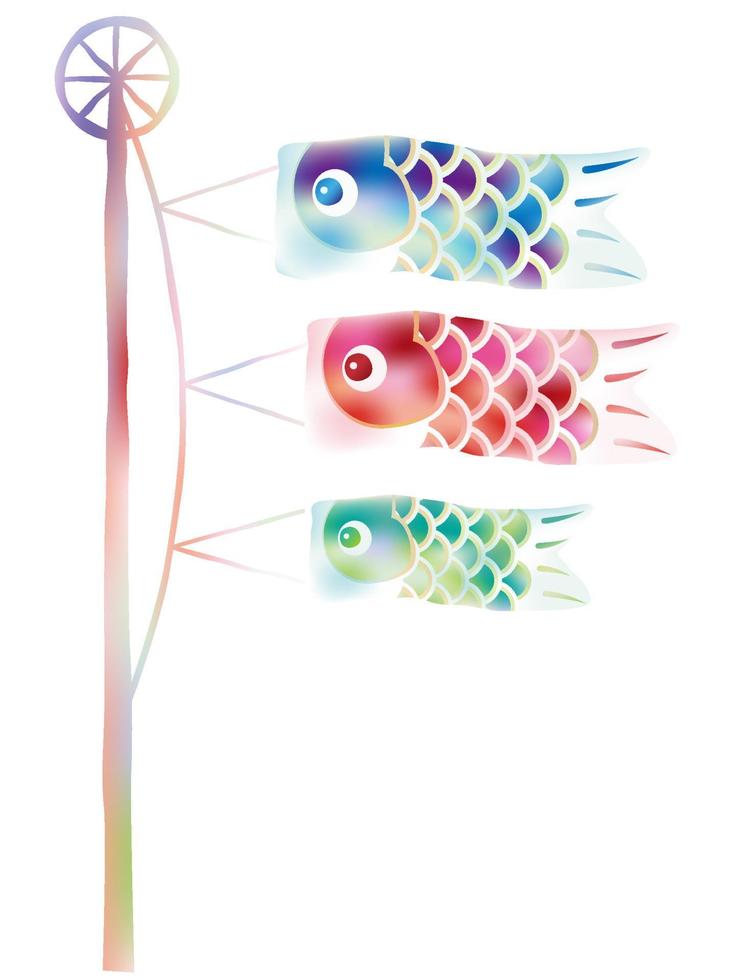 Watercolor Carp Streamers For The Japanese Boys Festival. Vector Illustration Isolated On A White Background.