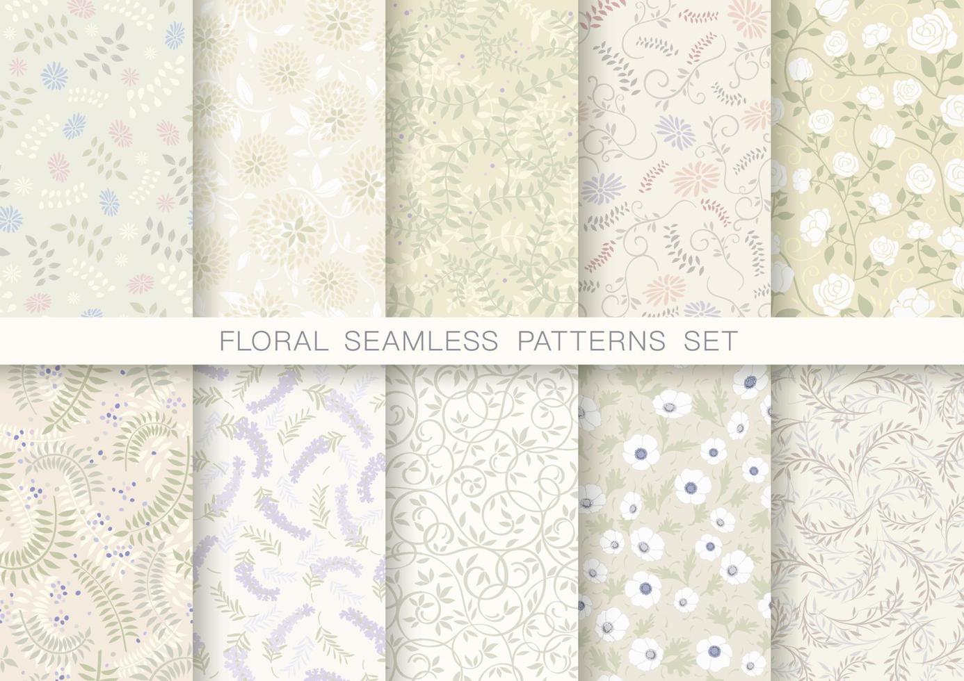 Horizontally And Vertically Repeatable Vector Seamless Floral Patterns Set.