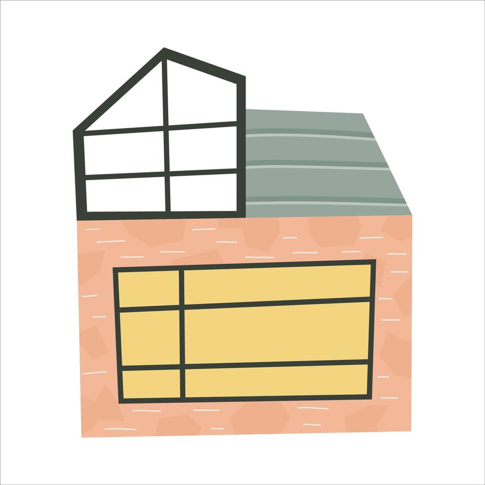 Scandinavian house with window isolated on white background.Roof with attic. Flat childish design. Hand drawn fashion illustration. Colored townhouse. vector