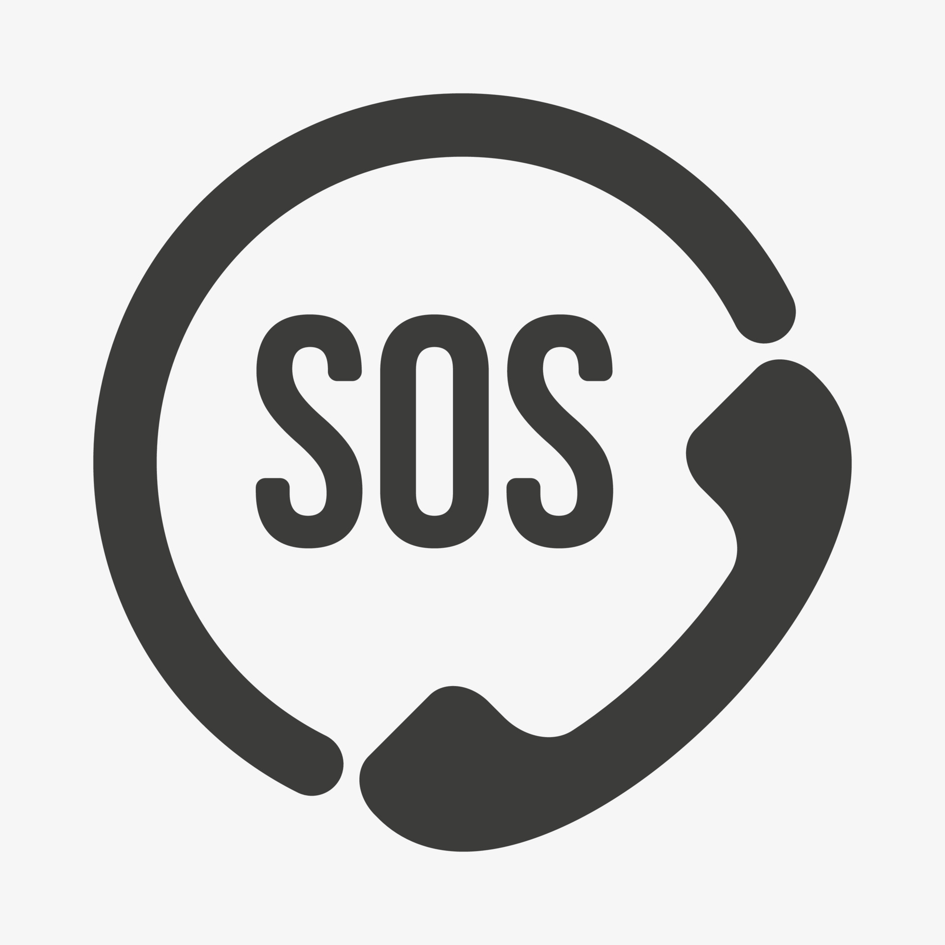 Sos vector icon circle sos symbol with telephone isolated on white