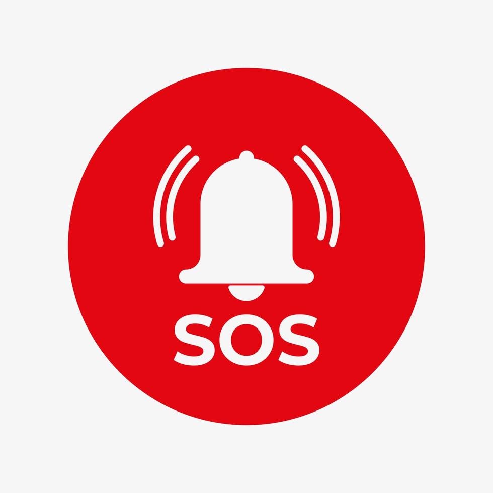 SOS bell in red circle vector icon. Alarm bell symbol isolated on white background.