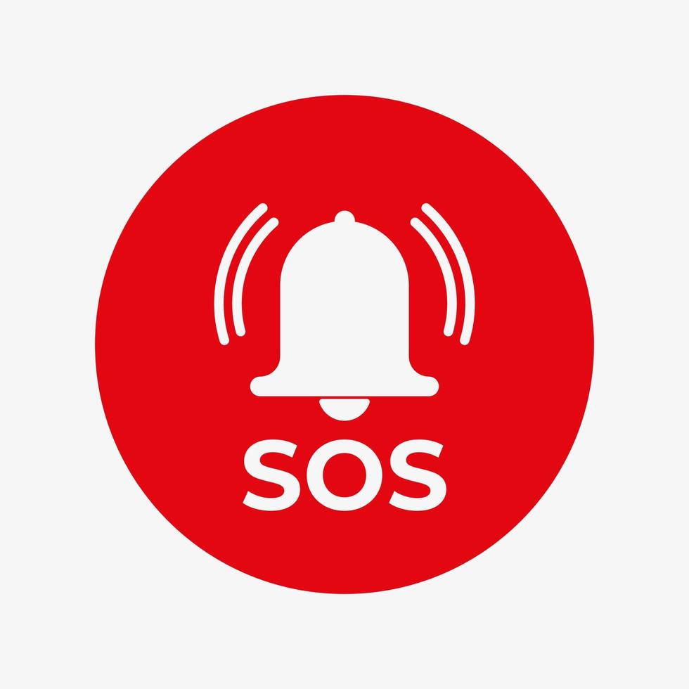 SOS bell in red circle vector icon. Alarm bell symbol isolated on white background.