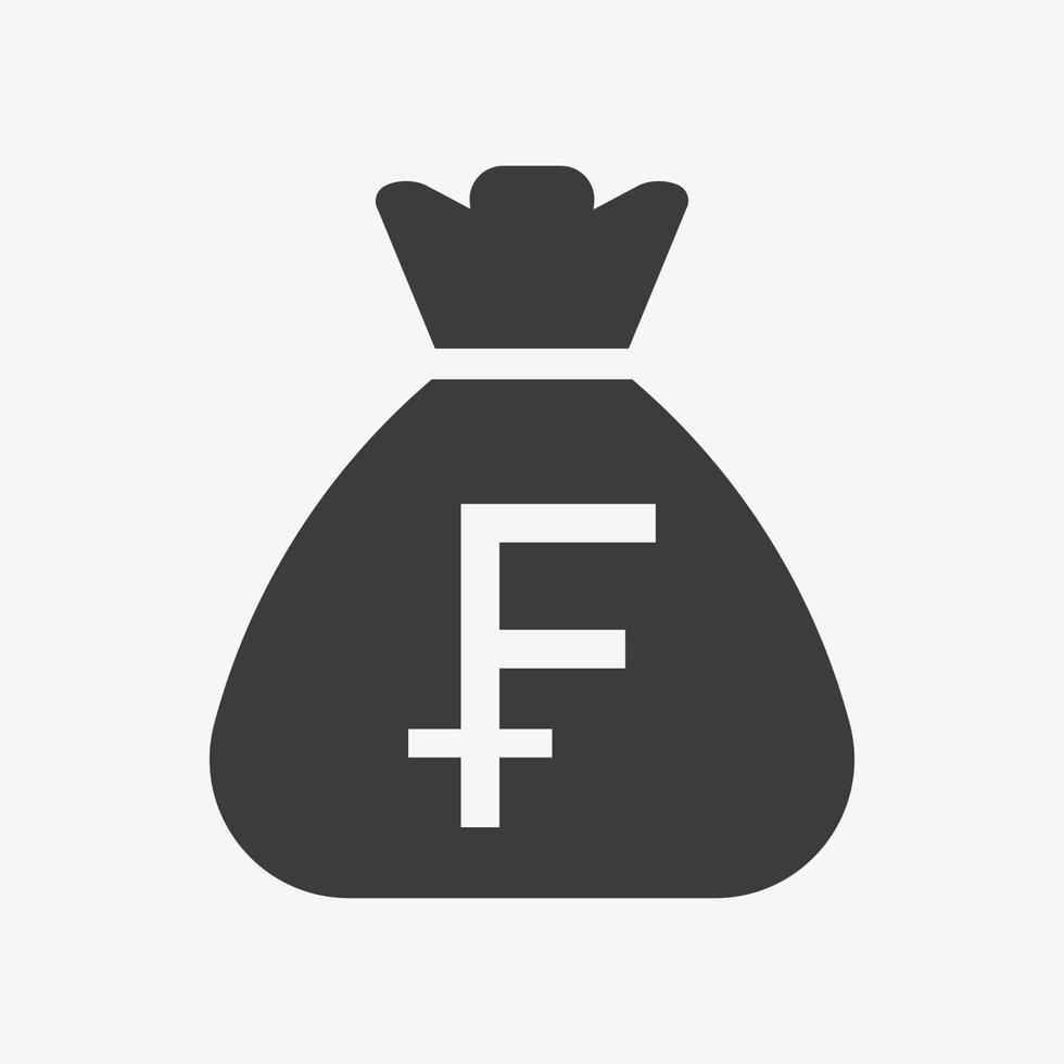 Swiss Franc icon. Money bag flat icon vector pictogram. Sack with swiss franc isolated on white background. Swiss currency symbol.