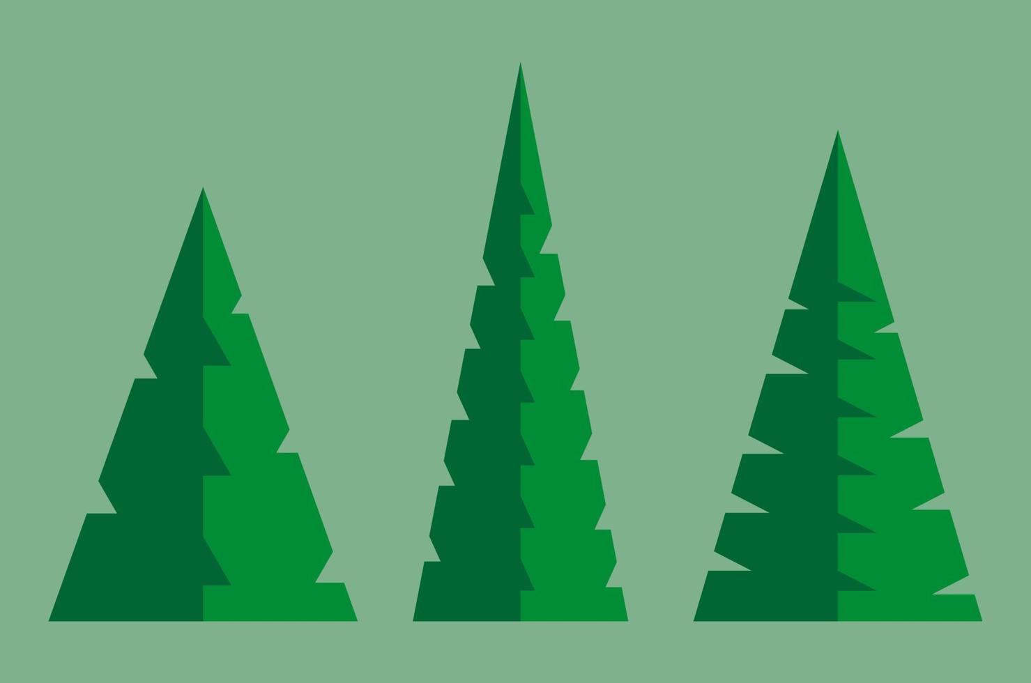 A simple abstract vector illustration of three triangle shaped needle trees on light green background.