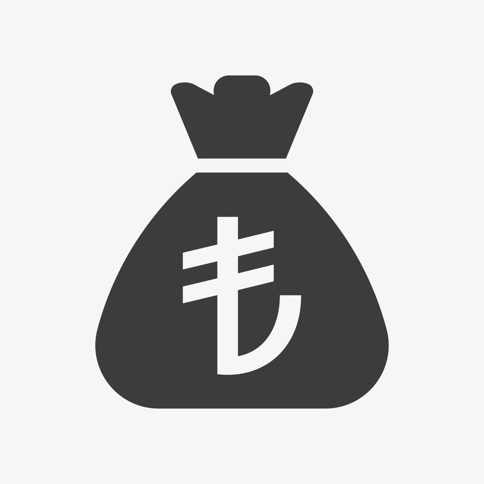 Turkish lira icon. Money bag flat icon vector pictogram. Sack with cash isolated on white background. Turkish currency symbol.