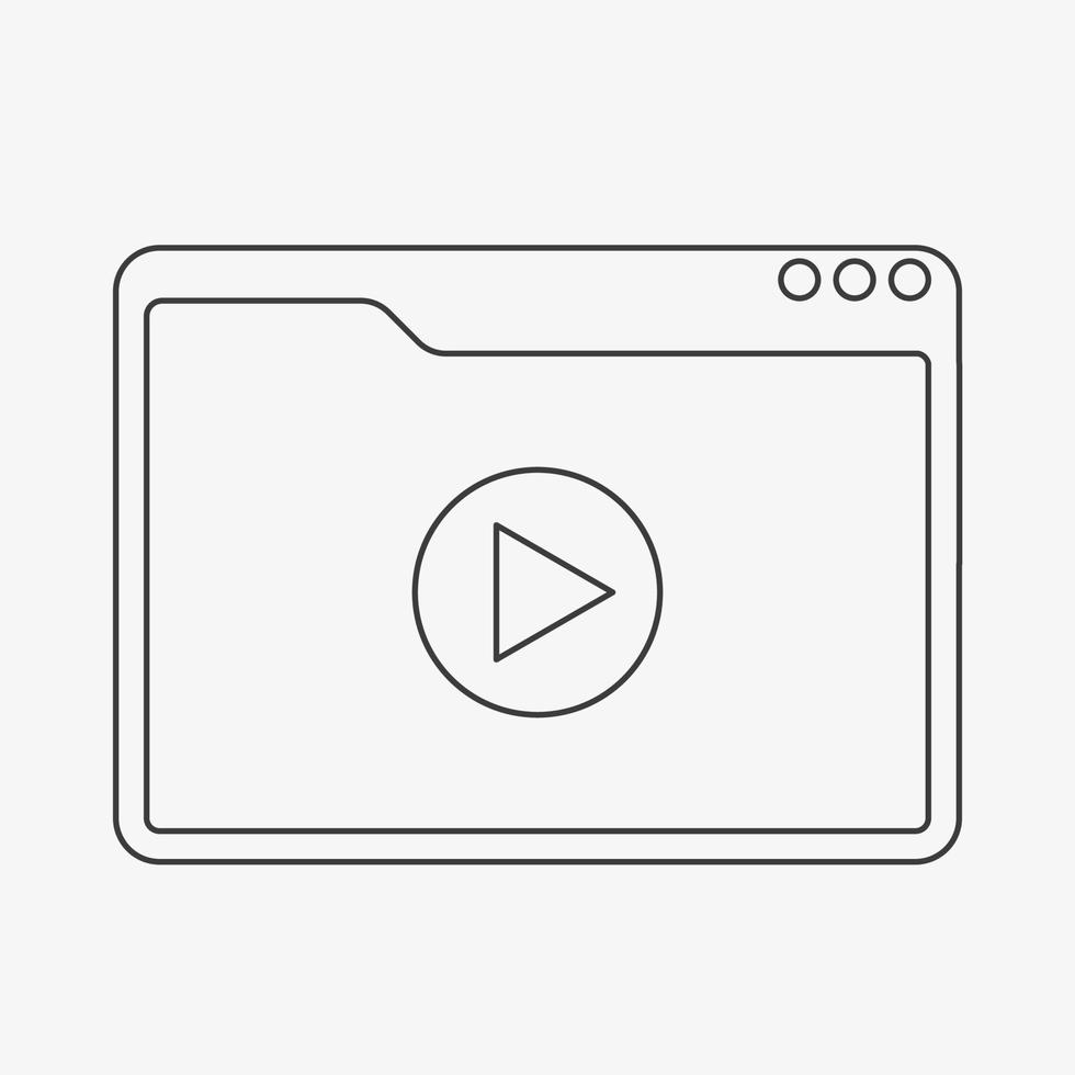 Thin line video player internet browser on white background. Video icon vector. Line art video platform. vector