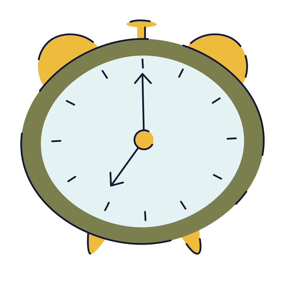 alarm clock flat vector illustration with line