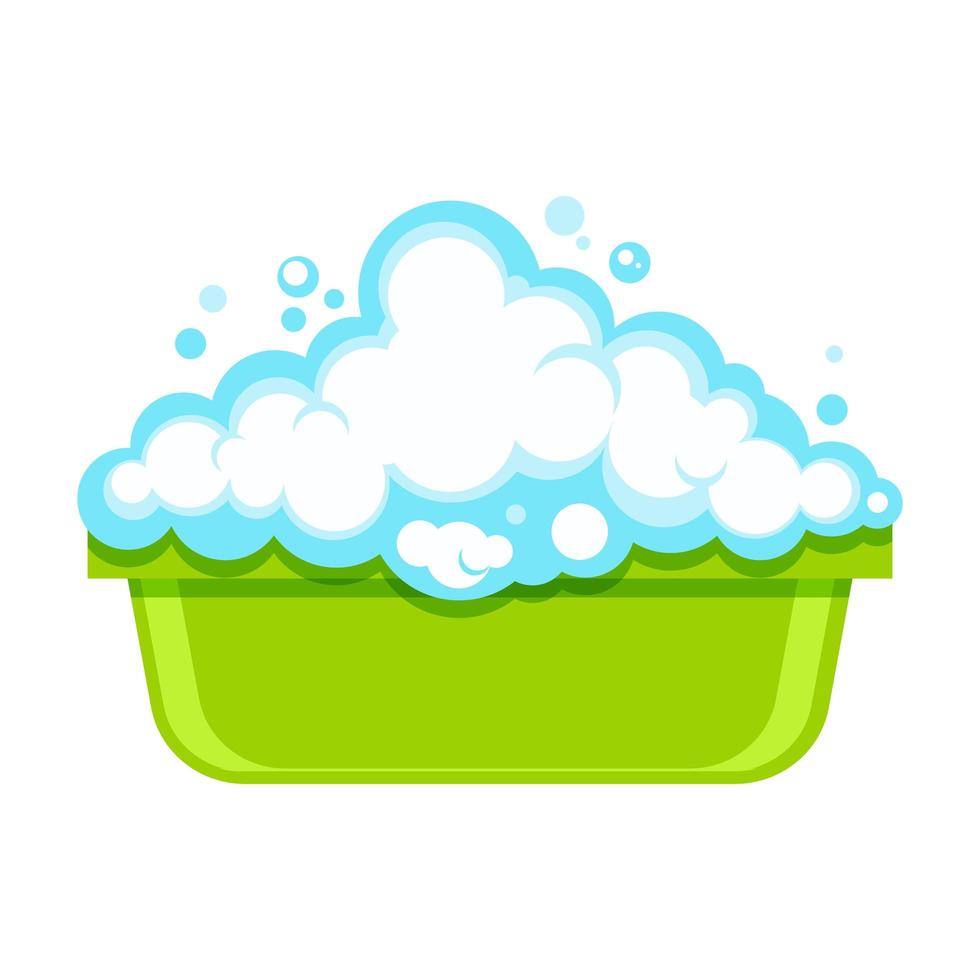 A basin with a soapy solution for washing clothes. Vector flat illustration.