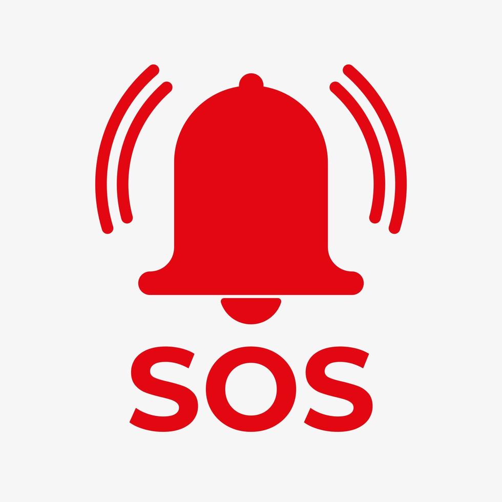 SOS bell red vector icon. Alarm bell symbol isolated on white background.
