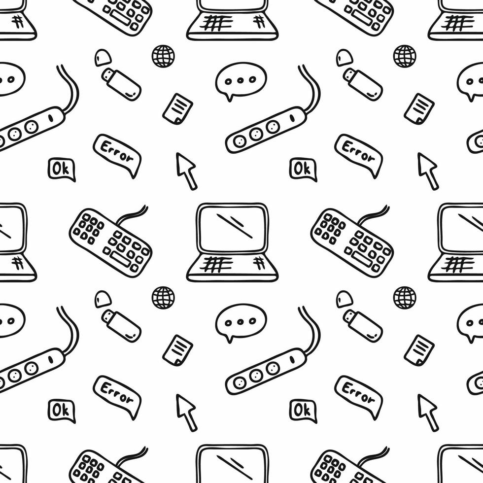 Seamless pattern for web page. Electronics and computer. Set of doodle elements. Endless wallpaper. vector