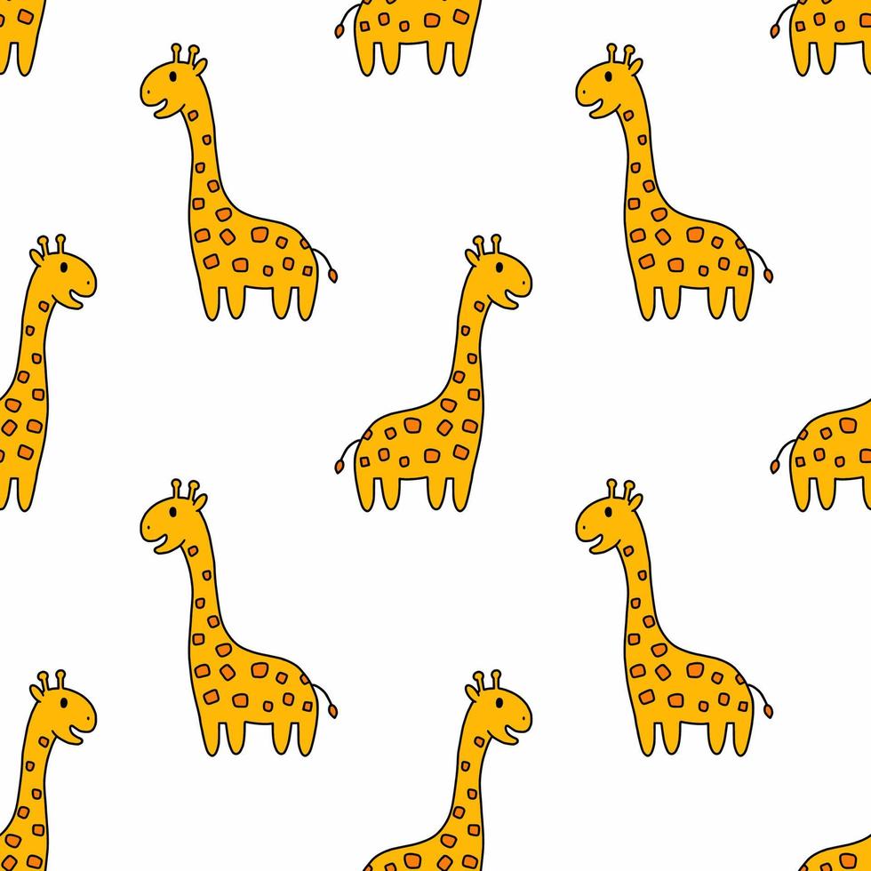 Seamless pattern in nursery. Cute giraffe on white background. African animal. Background for print on baby fabric. Endless wallpaper. Wrapping paper for children. vector