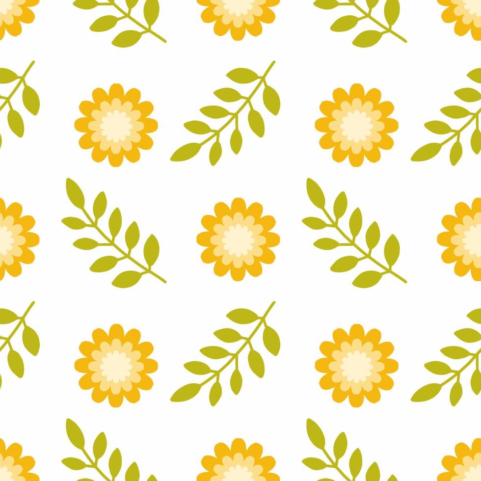 Seamless spring pattern. Dandelion and twig. Summer background for printing on fabric.  Packing paper. Wallpaper with floral pattern. Vector doodle illustration.