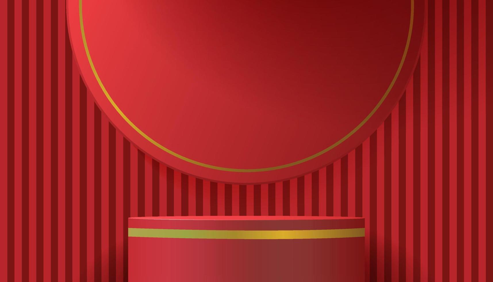 3d abstract background chinese style with product podium mockup on red background vector