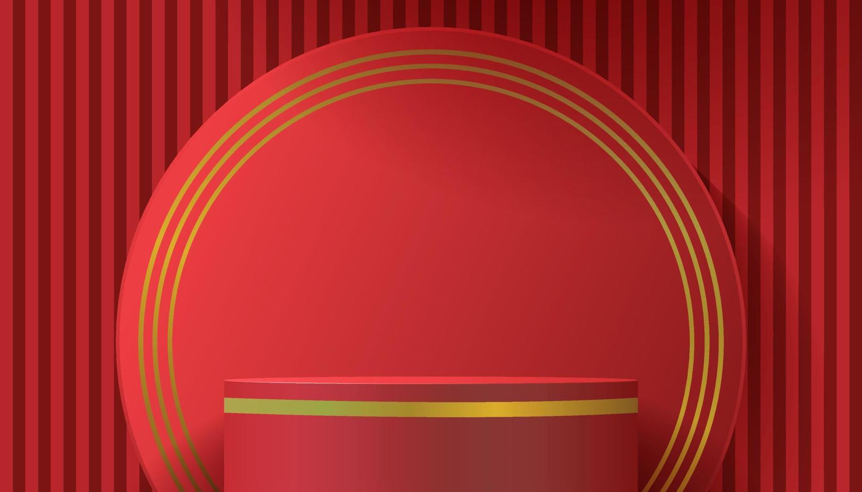 3d abstract background chinese style with product podium mockup on red background vector