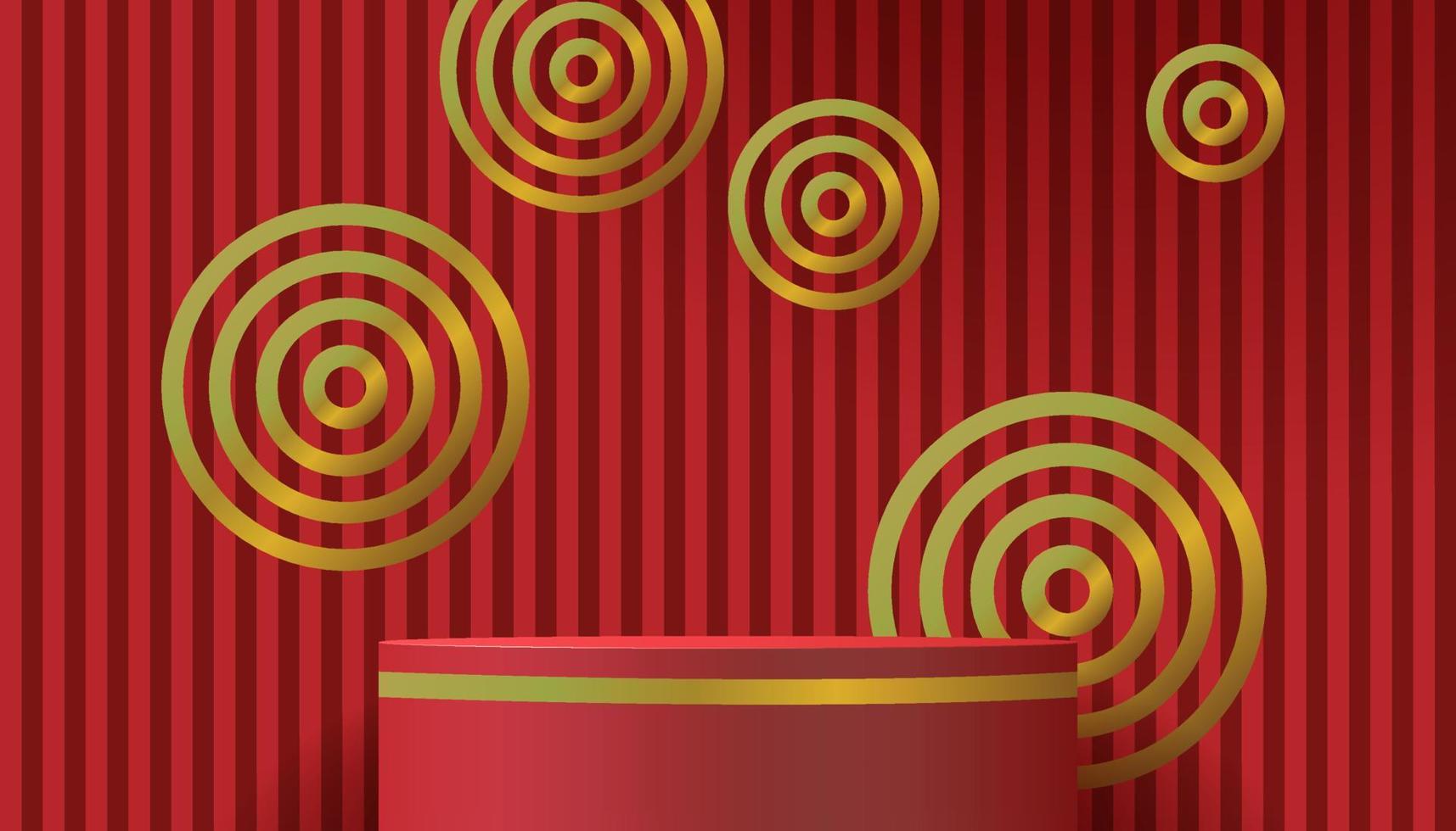 3d abstract background chinese style with product podium mockup on red background vector