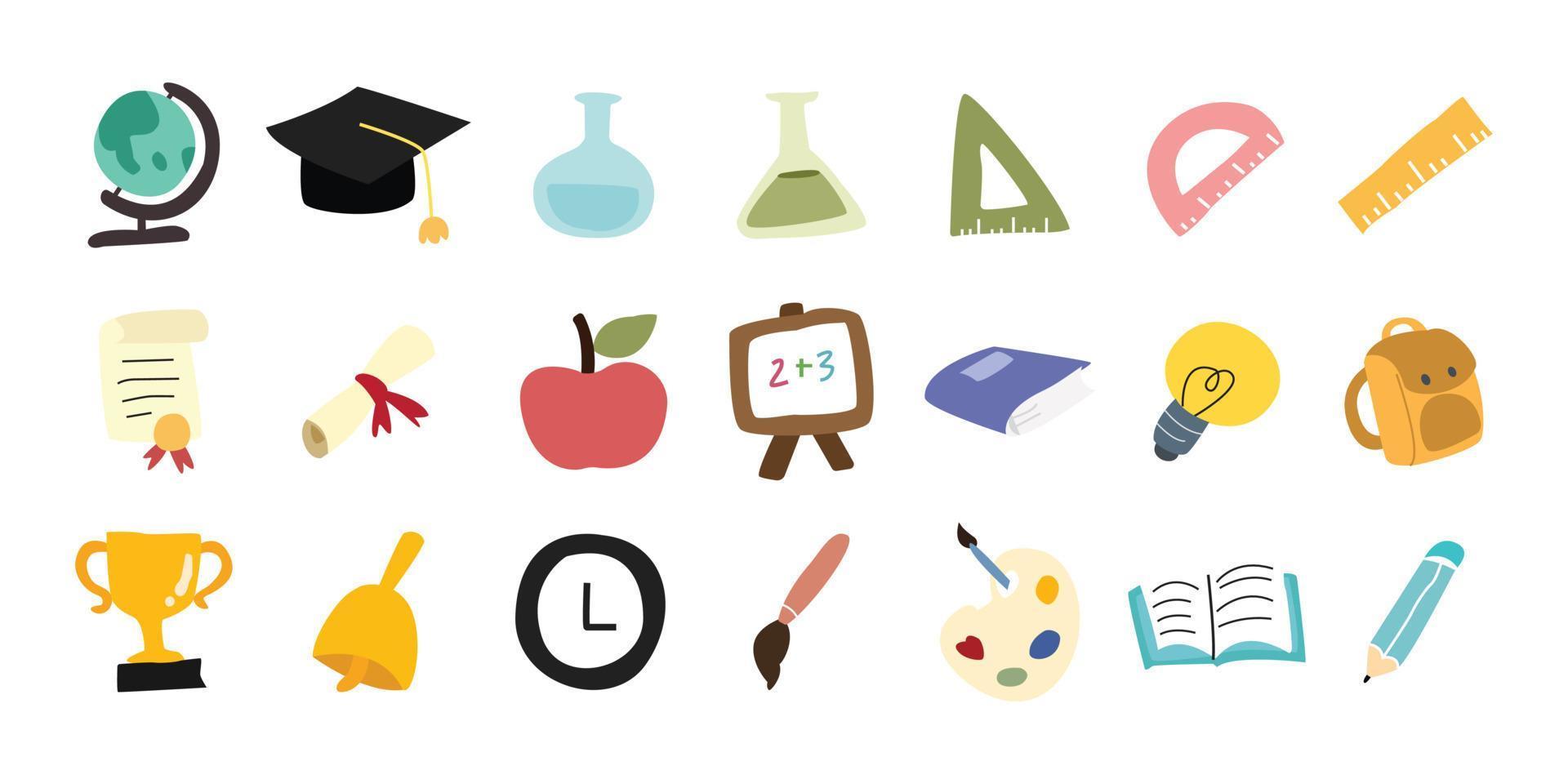 Set of educational stickers illustrated in doodle style. vector