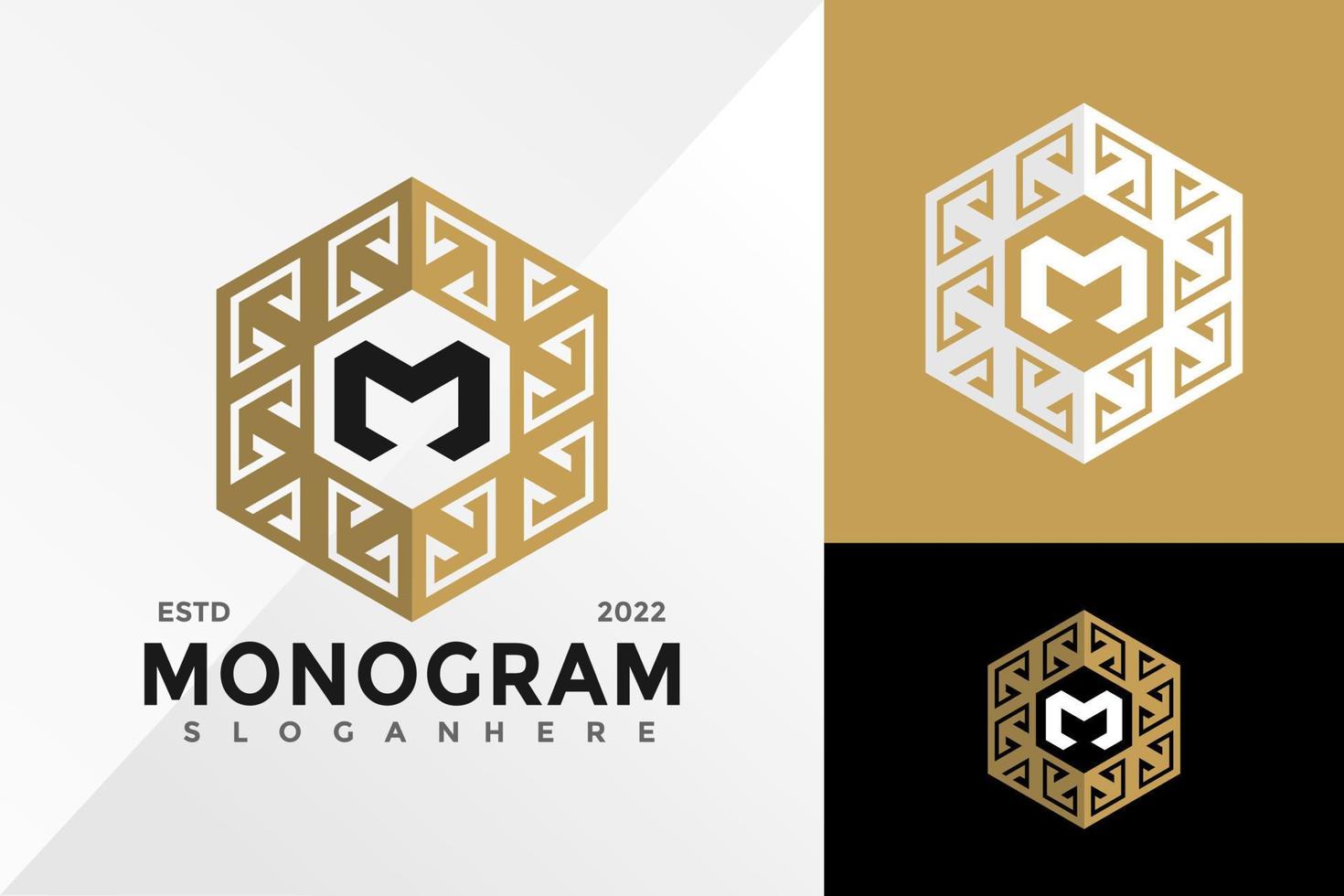 m monograma hexágono logo diseño vector ilustración plantilla